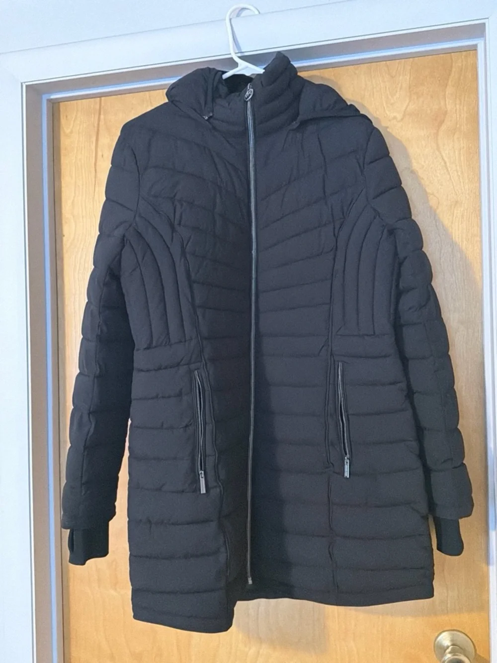 Michael Kors Black Quilted Mid-Length Hooded Puffer Coat